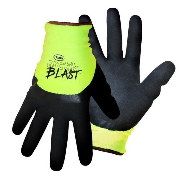 Boss Arctik Blast Gloves, Men's, L, Knit Wrist Cuff, Latex Coating, Nylon Glove, BlackGreen 7845L